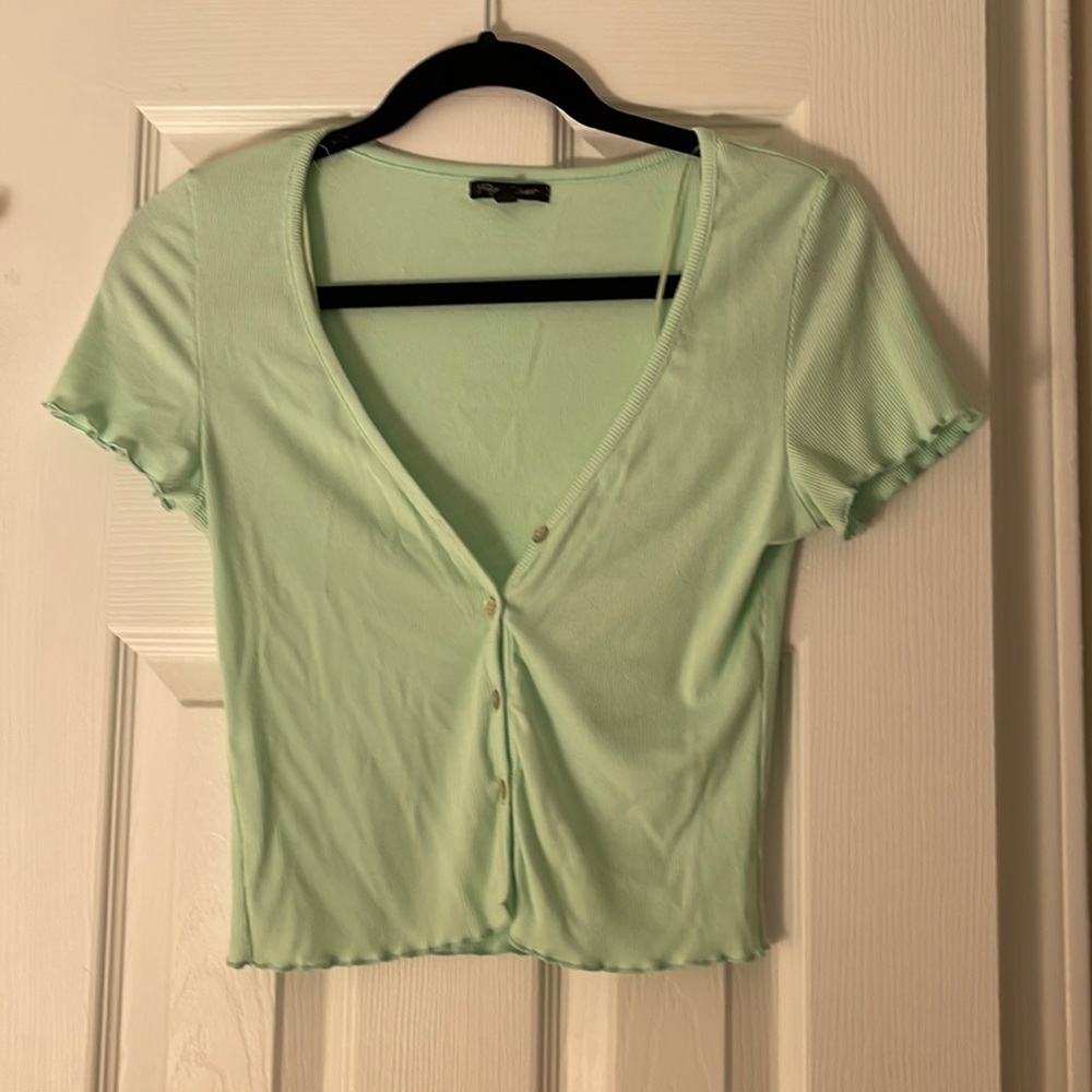 Lime green button up top. Worn once. Size medium